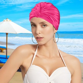 Forreen Women's Swimming Cap, Pack of 3 Swimming Cap, Long Hair, Short Hair, Swimming Cap, Waterproof, Comfortable, Non-Slip, Pleated Swimming Cap for Beach, Bathroom and Spa