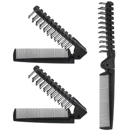 3Pcs Portable Foldable Brush Comb, Travel Hair Comb Mini Pocket Comb Double Headed Hair Brush Plastic Folding Comb Massage Head Brush for Men Women (Black)