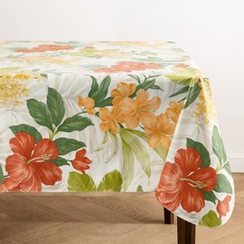 Elrene Home Fashions Callisto Tropical Floral Water- and Stain-Resistant Vinyl Tablecloth with Flannel Backing, 60 Inches X 102 Inches, Rectangle, Yellow