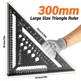 Speed Square Set, Preciva 7inch+12inch Set Square, Triangle Ruler Set with 17 Types of Drill Holes, Multifunctional Aluminum Alloy Carpenter Tool Can Drawing Angle, Positioning of Drilled Hole,etc