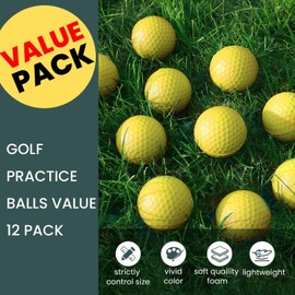 FINGER TEN Golf Practice Balls Elastic Foam Soft Value 12 Pcs, Golf Training Ball Spone Dimpled Exercise for Home Office Indoor Outdoor (Yellow, 12 Pack)
