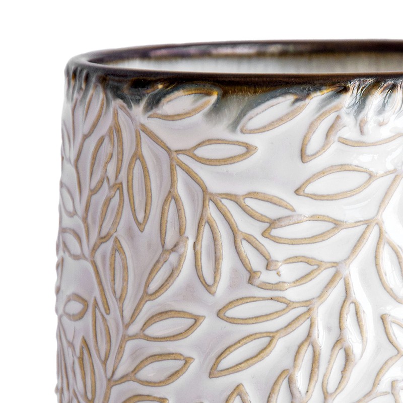 D'vine Dev 5 Inch Embossed Leaves Stoneware Planter Pot with