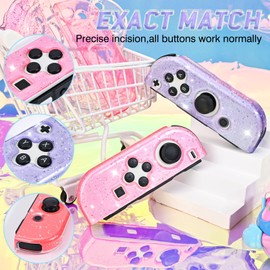 DLseego Protective Case for Switch/Switch OLED Controller,Transparency Glitter Soft TPU Switch Controller Protector Grip Case Cover,Purple+Pink