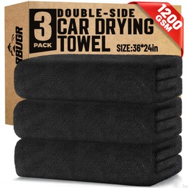 RBUGR Microfiber Towels for Cars, 3 Pack Dual Sided Drying Towels Car Detailing， 1200GSM Car Drying Towel(24″x 36″), Ultra Absorbent Car Cleaning Towel, No Streak or Scratch, Machine Washable