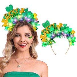 DRESBE - Diadema iluminada para el día de San Patricio, diseño de trébol verde LED, accesorios para el cabello para mujeres y niñas (C)