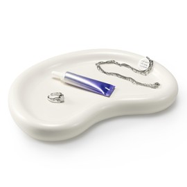 Navaris Moon Tray Trinket Dish - Ceramic Decor for Home - Decorative Storage for Keys Jewellery Trinkets - 24 x 16.5 x 3 cm (9.5" x 6.5" x 1.2") - White