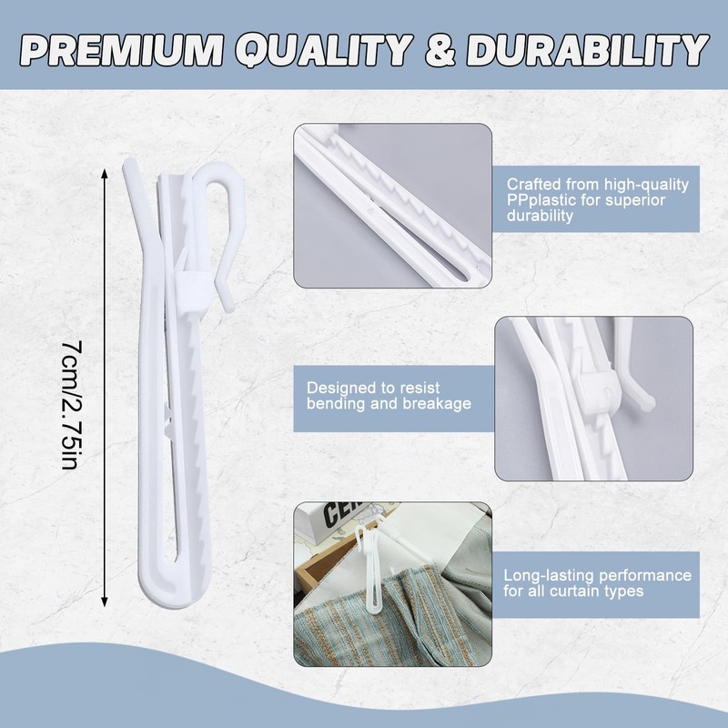 AZY 60pc Curtain Hooks Plastic Curtain Hooks Adjustable Design Durable