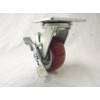 5"x2" Swivel Caster with Brake Burgundy Polyurethane Wheel, 600 lbs