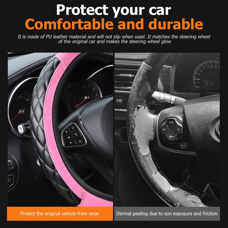 AUCELI Elastic Car Steering Wheel Cover, Stretch Leather Breathable Vehicle