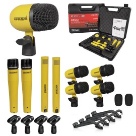S-Core 9Pc Wired Drum Microphone Kit XLR Connector For Tom Snare Cymbals Professional Audio Recording Studio Usecolor: Yellow Color