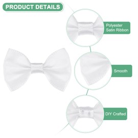 M METERXITY 60-Pack Mini Craft Ribbon Bow 1.5x1 Inch Checkered Fabric Satin Ribbon Bows Boutique for Craft DIY/Treat Bags/Hair Bow Sewing/Wedding/Party/Christmas [White]