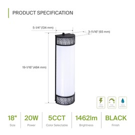 ASD 18 Inch LED Bathroom Vanity Light, 5CCT 2700K-5000K 20W, Dimmable Bathroom Light Fixtures, Modern Vanity Lights for Bathroom Lighting Fixtures Over Mirror, Wall Light Bar, Black, ETL, 4 Pack