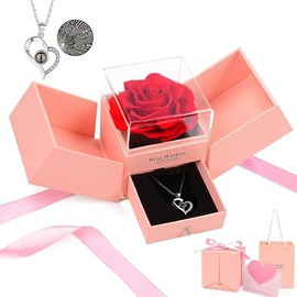 , Preserved Rose Gifts for Mothers Day with I Love You Necklace in 100 Languages, Birthday Gifts for Women Mom Her Girlfriend Wife, Romantic Forever Eternal Flower for Anniversary