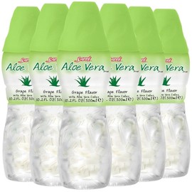 Aloe vera juice (Grape flavored) with bigger chunks of pure aloe pulp (6 Packs) Plant based juice great for hydration and contains large aloe pulp. It is healthy for adults and kids