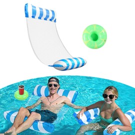 TAIHOBO Air Mattress Pool, Air Mattress Water Easy to Carry, Cosy Water Hammock Adults Children with 1 Inflatable Drink Holder, Durable Air Mattress with Net