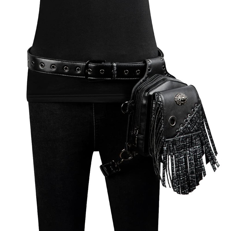 Steampunk - Riñonera bandolera con cintura gótica, con cadena, pierna