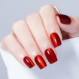 modelones Uñas postizas Modelones Red Cat Eye, diseño de ojos de gato rojos, cortas y cuadradas, kit reutilizable con pegamento, lima de uñas pequeña,