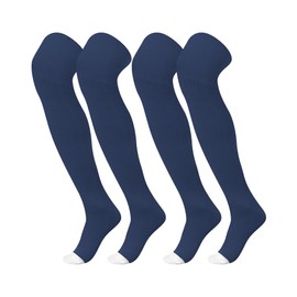 Panitay 2 Pairs High Football Socks Sport Multiple Sizes over the Knee Baseball Socks Extra Long for Boys Girls Women Men (Blue and White,XL)