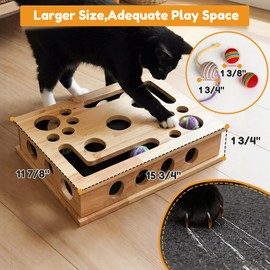 Large&Thicken Oak Cat Nail File Scratcher Puzzle Box,High-Density Furniture Grade Oak,Porous Design,Stimulate Cat Exploratory &Slow Down Eat Speed;Built in Frosted Paper,Polish Their Nail While Play