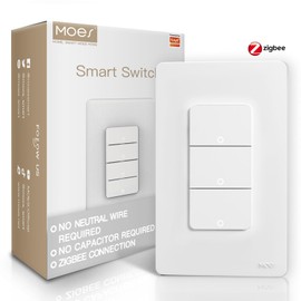 MOES Zigbee - Interruptores inteligentes de 3 bandas, sin cable neutro, requiere MOES Zigbee Hub, interruptor de luz Inteligente de un solo polo, funciona con Alexa Google Assistant, compatible con