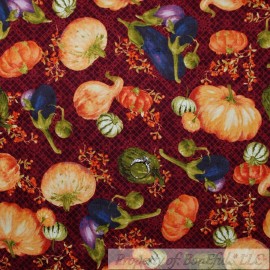 Riley Blake BonEful Fabric FQ Cotton Quilt VTG Red Pumpkin Purple Egg Plant Garden Vegetable