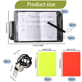 Anrbb Referee Card Set, Football Referee with Red/Yellow Cards, Metal Whistle, Lanyard, 2 Sets Wallet Design (PU Leather), 5 Score Cards, 1 Pencil Per Set, 17.5 x 11.8 cm