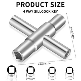 Square Key, 4-Point Key 6.5 mm/7 mm/8 mm/9 mm, 4-Way Multifunctional Key, Heating Bleed Key, Control Cabinet Key for Electric Water Gas Meter Box Universal Key
