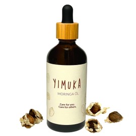 YIMUKA 100% Pure Moringa Oil 100 ml - Vegan Skin Care Oil - Unrefined & Sustainable - Perfect Moisturiser - Organic, Fair & Social in Brown Glass with Bamboo Pipette