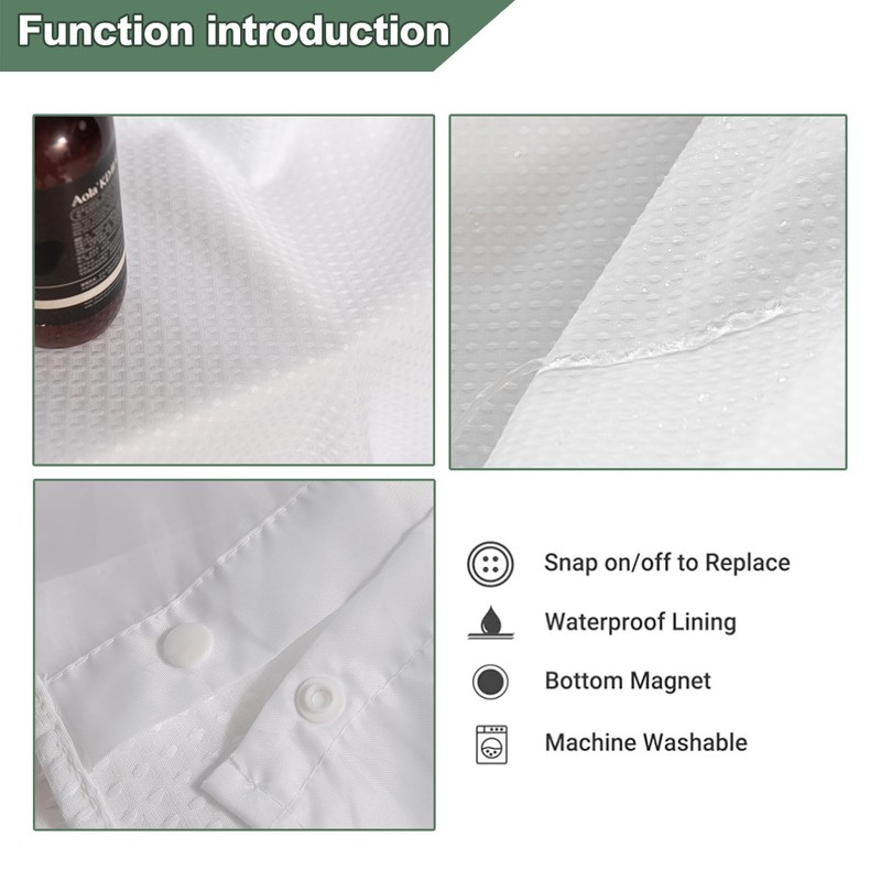 FONFLAIRE No Hook Shower Curtain with Snap-in Liner, Waffle Weave