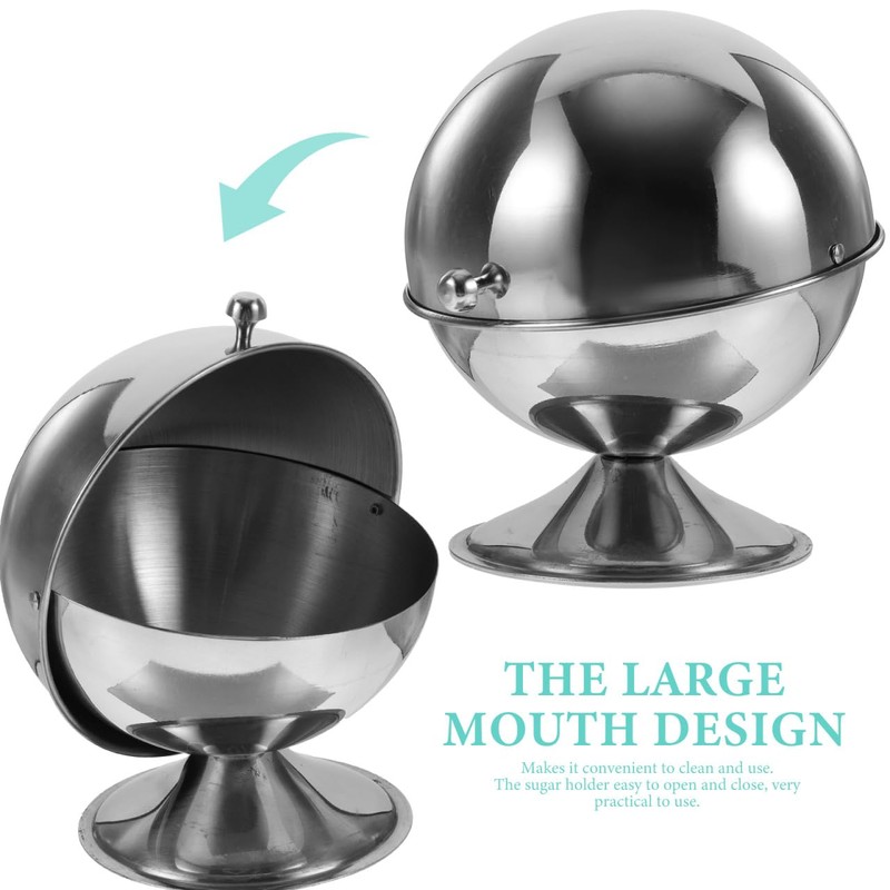 Stainless Steel Sugar Bowl with Roll Top Lid Kitchen Condiment