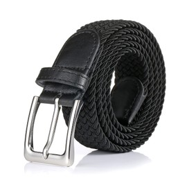 BSLLNEK Elastic Braided Belt, 1 3/8", Woven Stretch Belt for Golf Casual Jeans Shorts Pants (Black, XX-Large (45-48" Waist))