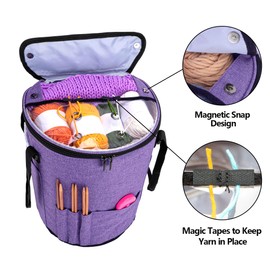 Teamoy Knitting Tote Bag, Yarn Storage Organizer with Inner Dividers for Yarn, Unfinished Projects, Crochet Hooks, Knitting Needles and Other Supplies, High Capacity, Well Designed, Purple