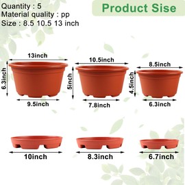 KPUVX 5 Pack 8.5 inch Plant Pot,Outdoor Flower Pots,Plastic pots for Plants Indoor with Drainage Holes and Trays, Decorative Garden Containers Sets for Houseplants