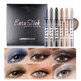 6 Pieces Eyeshadow Stick Set, Metallic and Matte Shimmering Cream Eyeshadow Pencil Colouring Pencil, Waterproof Long-Lasting Eye Brightener Highlighter Colouring Pencil Contour Stick Eye Makeup Kit