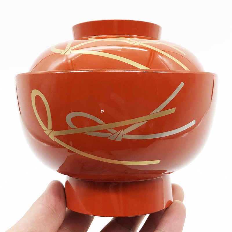 Maeju Lacquerware 3T-419 4.5 Zoni Bowl Knotted Soarai Vermilion
