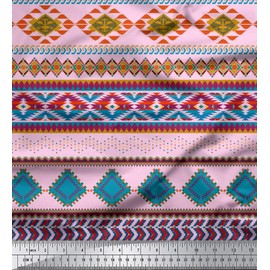 Soimoi Pink Velvet Fabric Aztec Geometric Printed Fabric 1 Yard 58 Inch Wide