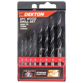 DEKTON DT80281 Wood Drill Set, Black/Red, 310 mm, Set of 8 Piece