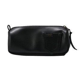 Lee Pouch, Large Capacity, Stylish, Multi-Pouch, Cosmetic Pouch, Pen Case, Synthetic Leather, Cute, Stationery, Pencil Case, Logo, Mini Pouch, Small, Lightweight (Leather Black)