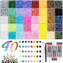 Juego de 50000 diamantes de imitación de resina para deslumbrar, juego de gemas multicolor con parte trasera plana de 0.118 in con 3 piezas de pegamen