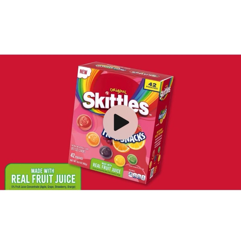Skittles Fruit Snacks, Original, Real Fruit Juice Gummies, 0.8 oz,
