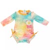 Rufflebutts Rashguard One Piece Bathing Suit Long Sleeve Tie Dye