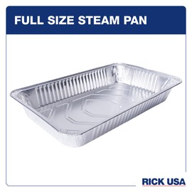 RICK USA: Full Size Steam Pan - 10 Pack - 19.5x11.6 Disposable Aluminum Foil, Baking-Cooking, Durable, Grill-Oven-Freezer-Dishwasher Safe, Recyclable