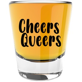 LitGifts Cheers Queers Shot Glass, Funny Shot Glasses for Adults, Gay Shot Glass for Men, Lesbian Gifts for Girlfriend, Pride Month Gifts for Gay Men, 1.75 Ounce Shot Glass