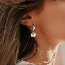 ANGELLIS Pearl Earrings for Women Gold Plated Pearl Dangle Earrings 12mm Round Pearls Drop Earrings Wedding Jewelry for Women Gifts