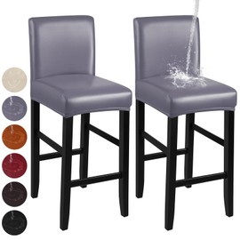 YISUN Waterproof Bar Stool Covers, Set of 2, Stretch PU Bar Stool Cover with Backrest, Removable Washable Chair Covers, Bar Stool Covers for Short Swivel Chair, Dining Room Chair, Bar Stool (2, Grey)