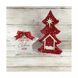 Agape Gifts Designs Christmas Decor Red White Chunky Wood Manger Tree Adore Him Star