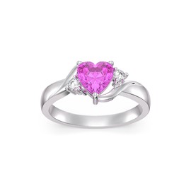 Shusukue October Birthstone Ring 925 Sterling Silver Created Pink Tourmaline Ring Heart Pink Crystal Ring Tourmaline Jewelry Gift for Women Size 7