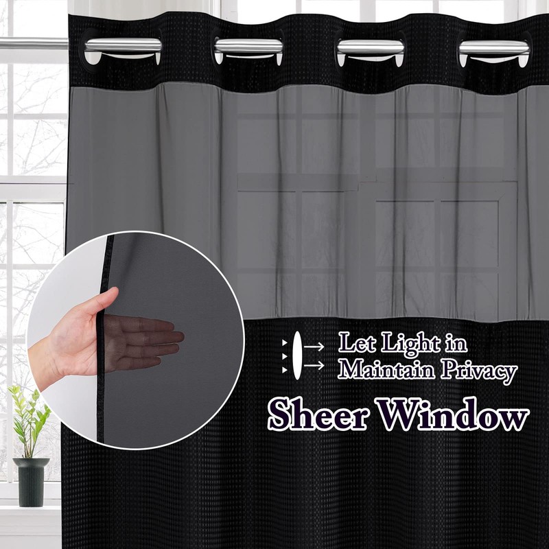 Gibelle No Hook Waffle Weave Shower Curtain with Snap-in Fabric