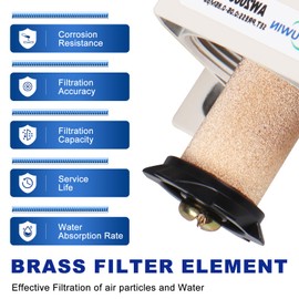 AIPUWIN Pneumatics 3/8“ NPT Compressed Air Filter Regulator Lubricator Combo Water/Oil Trap Separator,Water Separator for Air Compressor AC3010-03（0-150psi),Manual Drain,5μm Brass