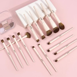 16Pcs Makeup Brush Set, Professional Face & Eye Makeup Brushes（Off White）